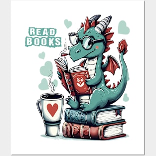 Funny Dragon Read Books book lovers Posters and Art